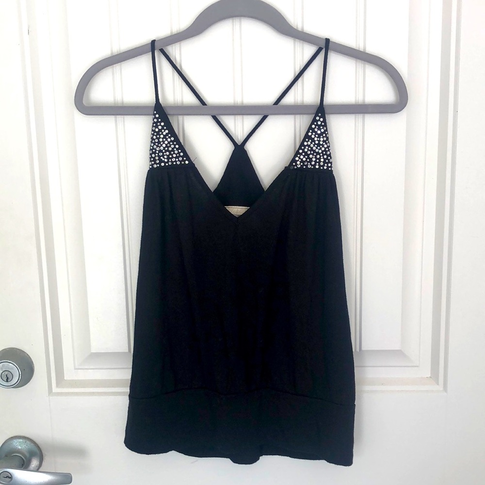 Black tank top with rhinestone detail